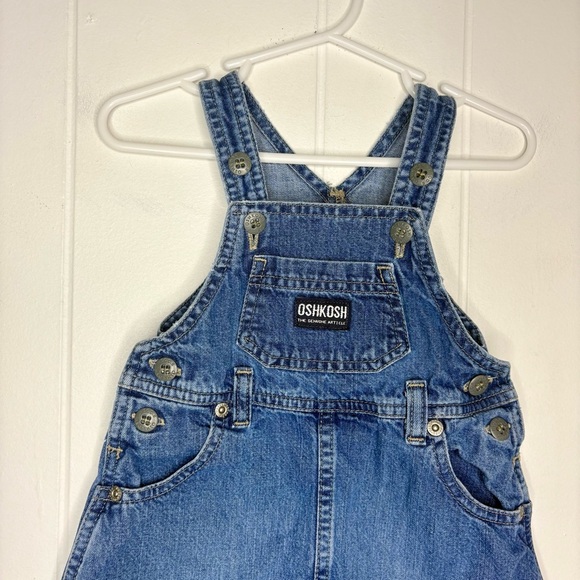 VINTAGE Oshkosh B’gosh 12 Month Baby Denim Overall Dress Girly Ribbons Polka Dot - Picture 4 of 9
